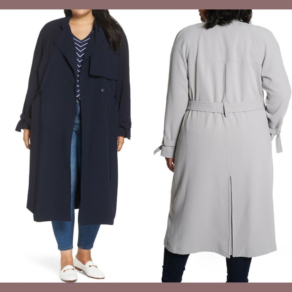 NEW Rachel Rachel Roy Luxe Crepe Trench Coat in Navy‎ [PLUS SZ 2X ]
